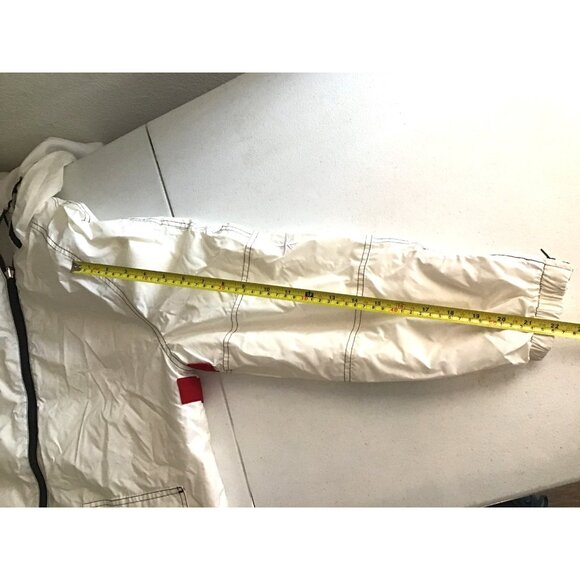 MENS WHITE WINDBREAKER SHERPA LINE SIDE POCKETS HOODIE JACKET SIZE MEDIUM - Picture 3 of 5